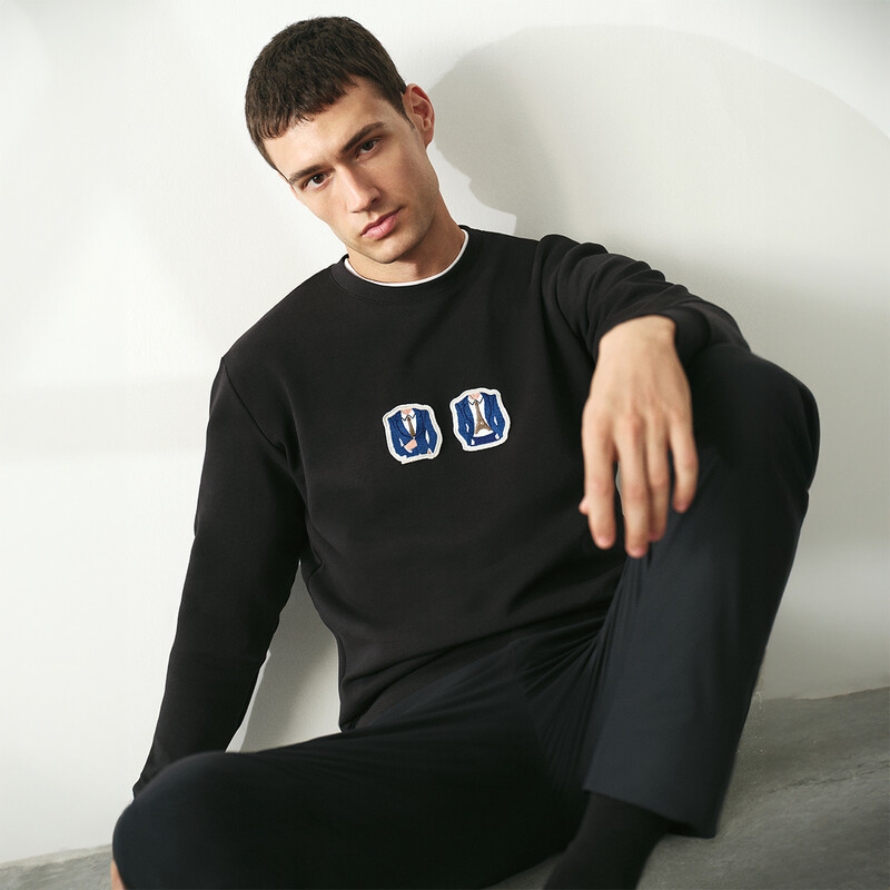 O Yaka Eıffel Takım Tasarım Siyah Sweatshirt 