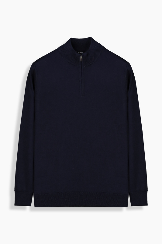 Fermuarlı Bato Yaka Lacivert Triko - SARAR