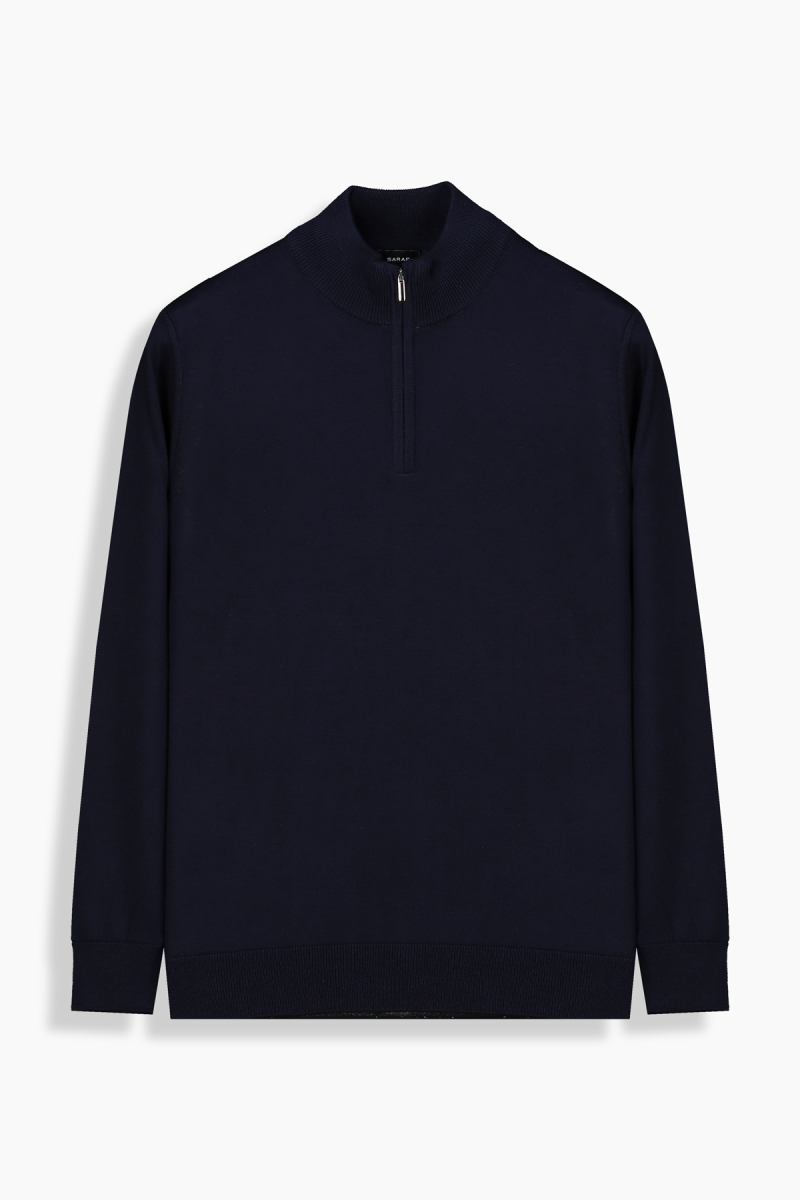 Fermuarlı Bato Yaka Lacivert Triko - 2