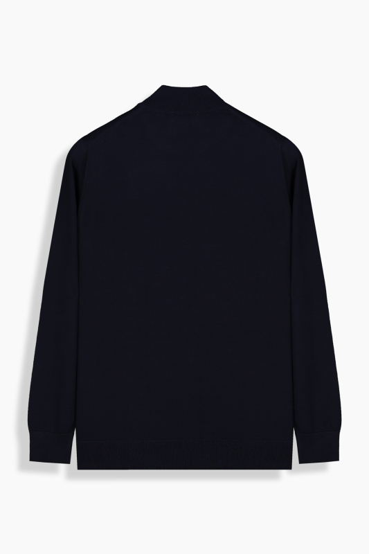 Fermuarlı Bato Yaka Lacivert Triko - SARAR