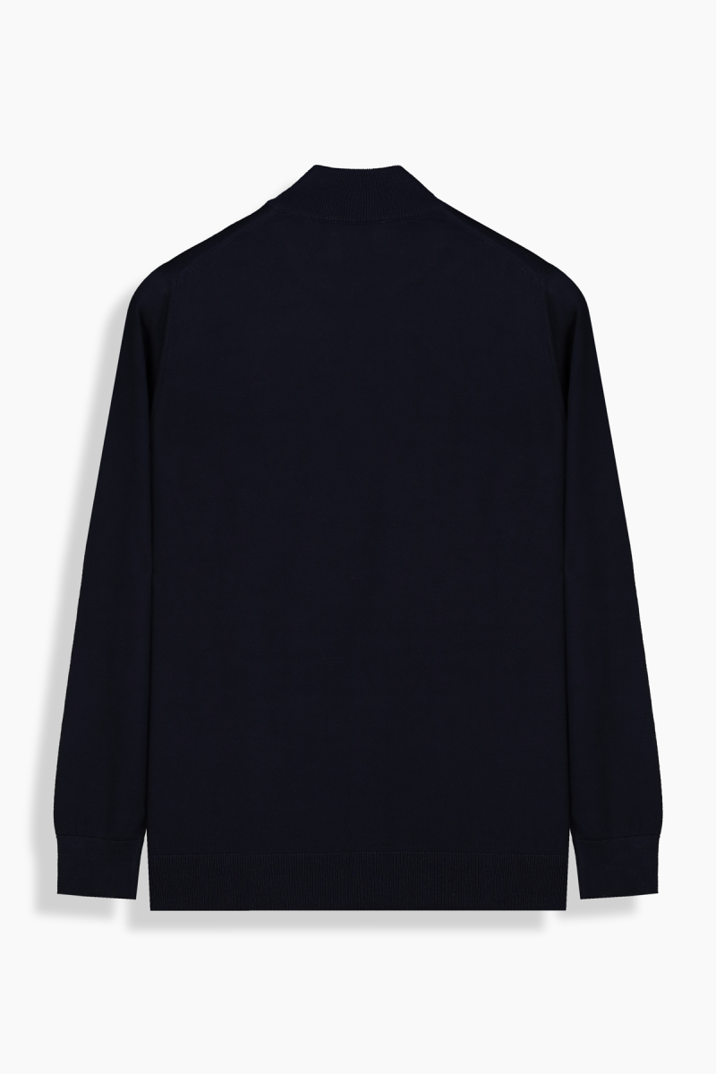 Fermuarlı Bato Yaka Lacivert Triko - 3