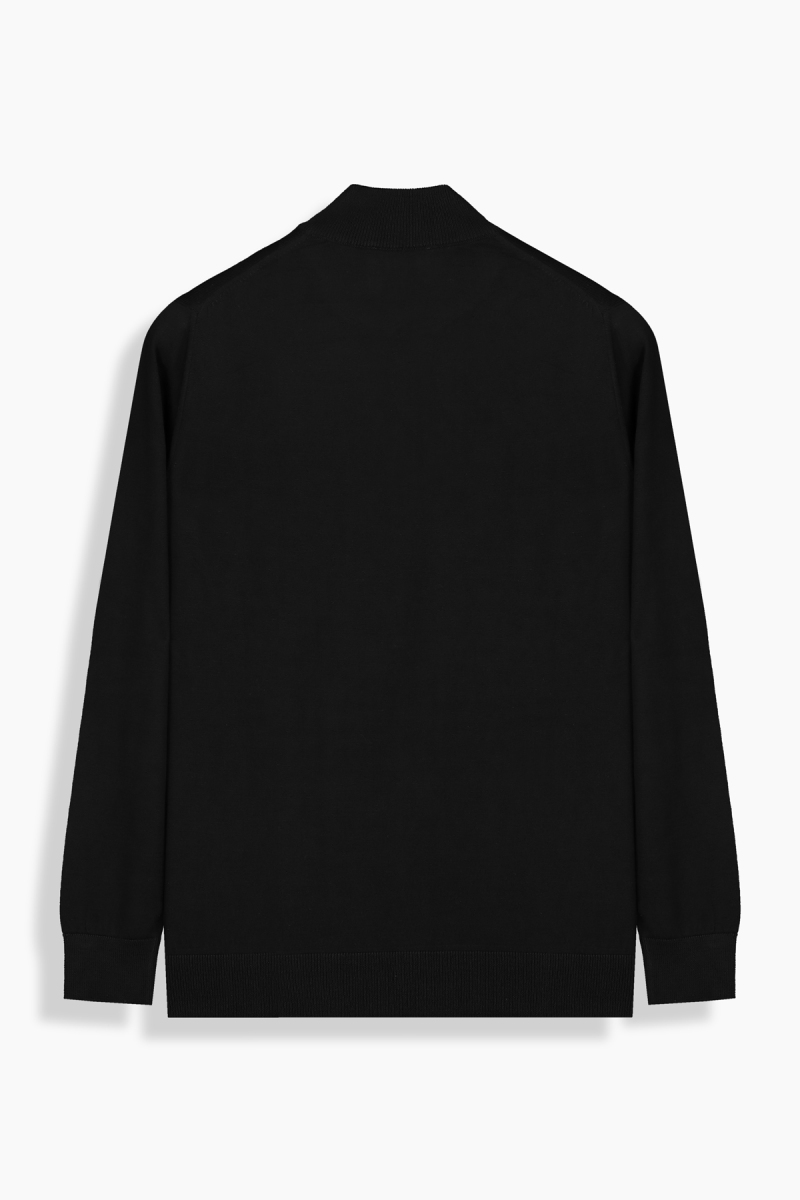 Fermuarlı Bato Yaka Siyah Triko - 2