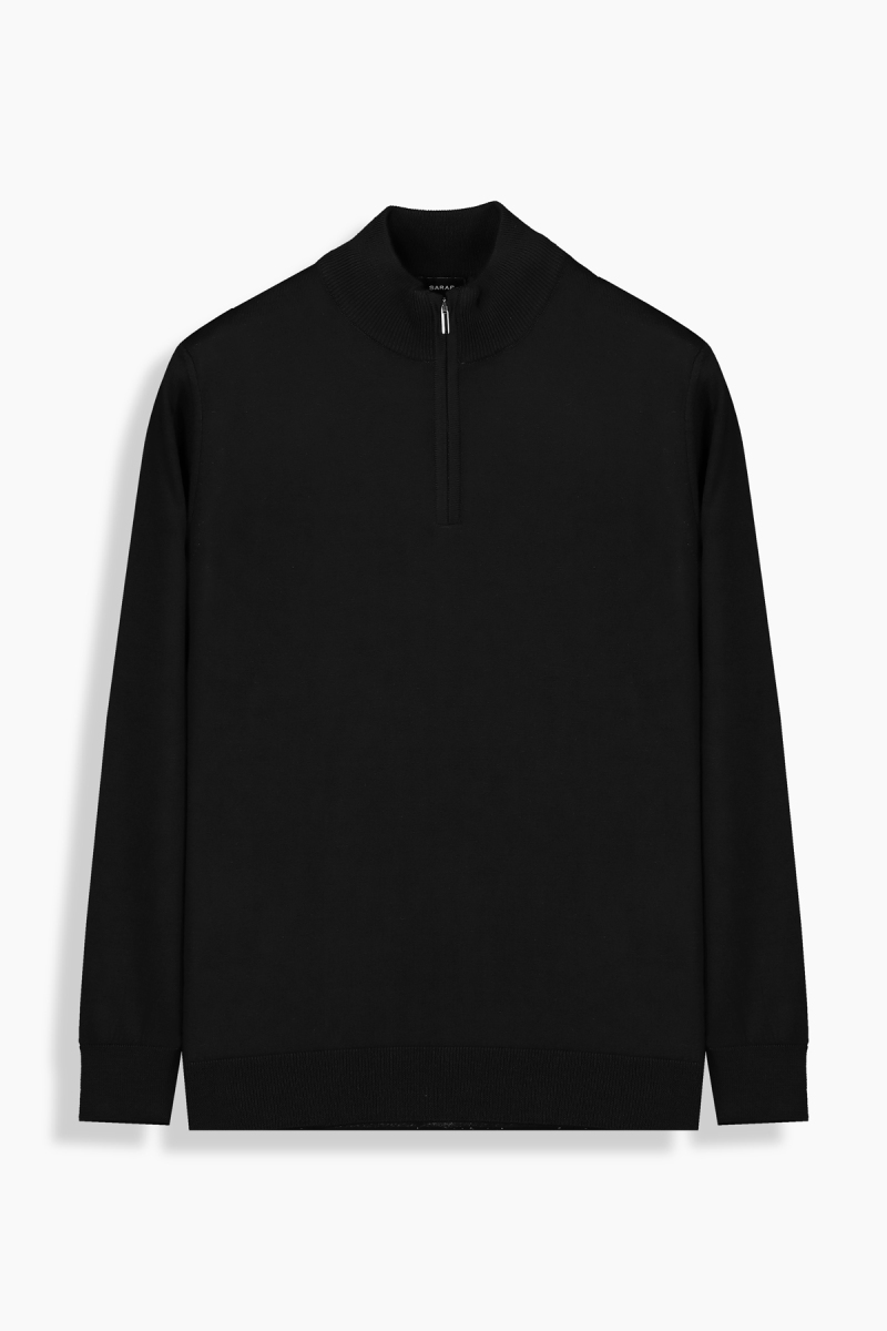 Fermuarlı Bato Yaka Siyah Triko - 1