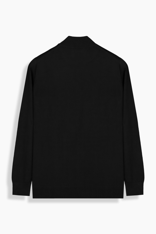 Fermuarlı Bato Yaka Siyah Triko - SARAR