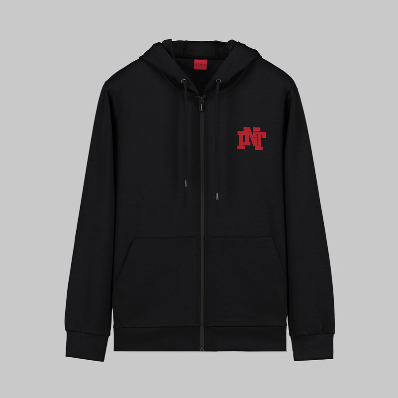 Kapüşonlu Fermuarlı Siyah Sweatshirt - INTERVIEW