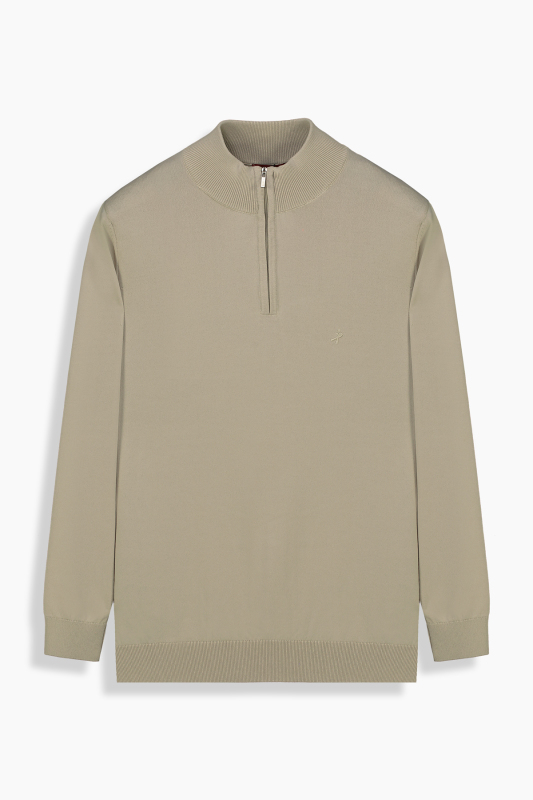 Fermuarlı Yarım Balıkçı Açık Bej Triko 