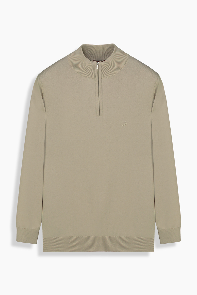 Fermuarlı Yarım Balıkçı Açık Bej Triko - 1