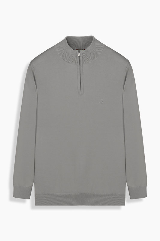 Fermuarlı Yarım Balıkçı Gri Triko 