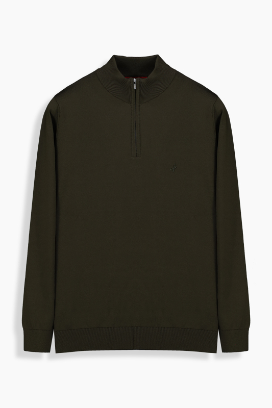 Fermuarlı Yarım Balıkçı Haki Triko 