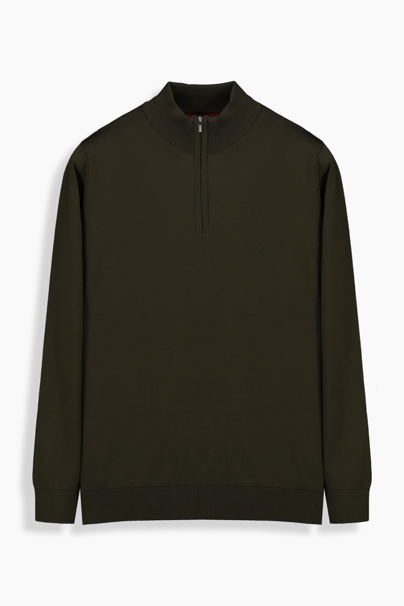 Fermuarlı Yarım Balıkçı Haki Triko - 1