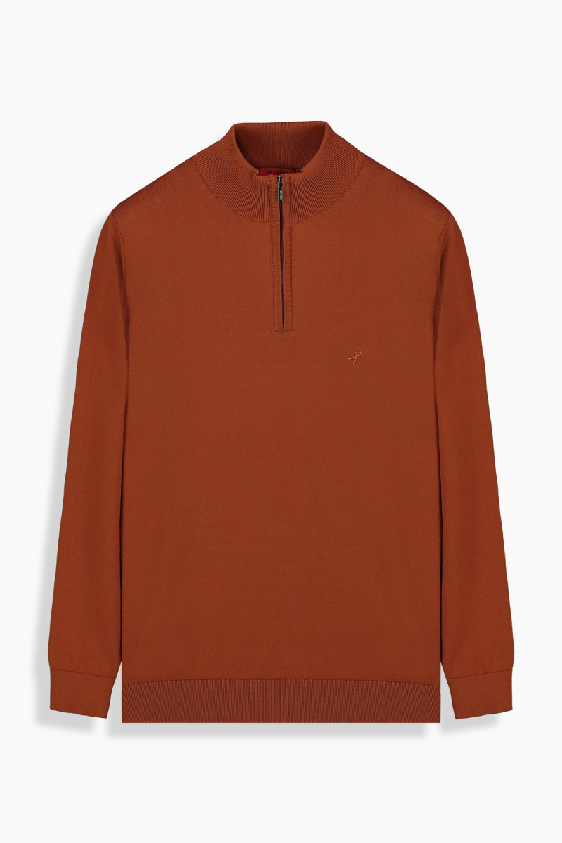 Fermuarlı Yarım Balıkçı Kiremit Triko - 1