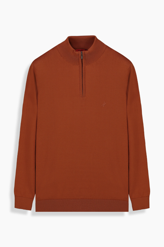 Fermuarlı Yarım Balıkçı Kiremit Triko 