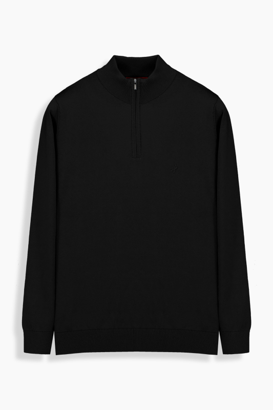 Fermuarlı Yarım Balıkçı Siyah Triko 