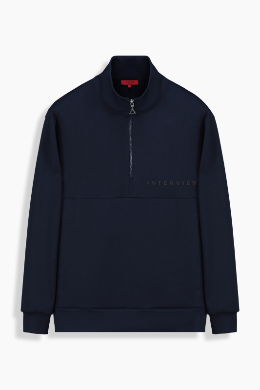 Fermuarlı Yarım Balıkçı Yaka Açık Lacivert Sweatshirt 