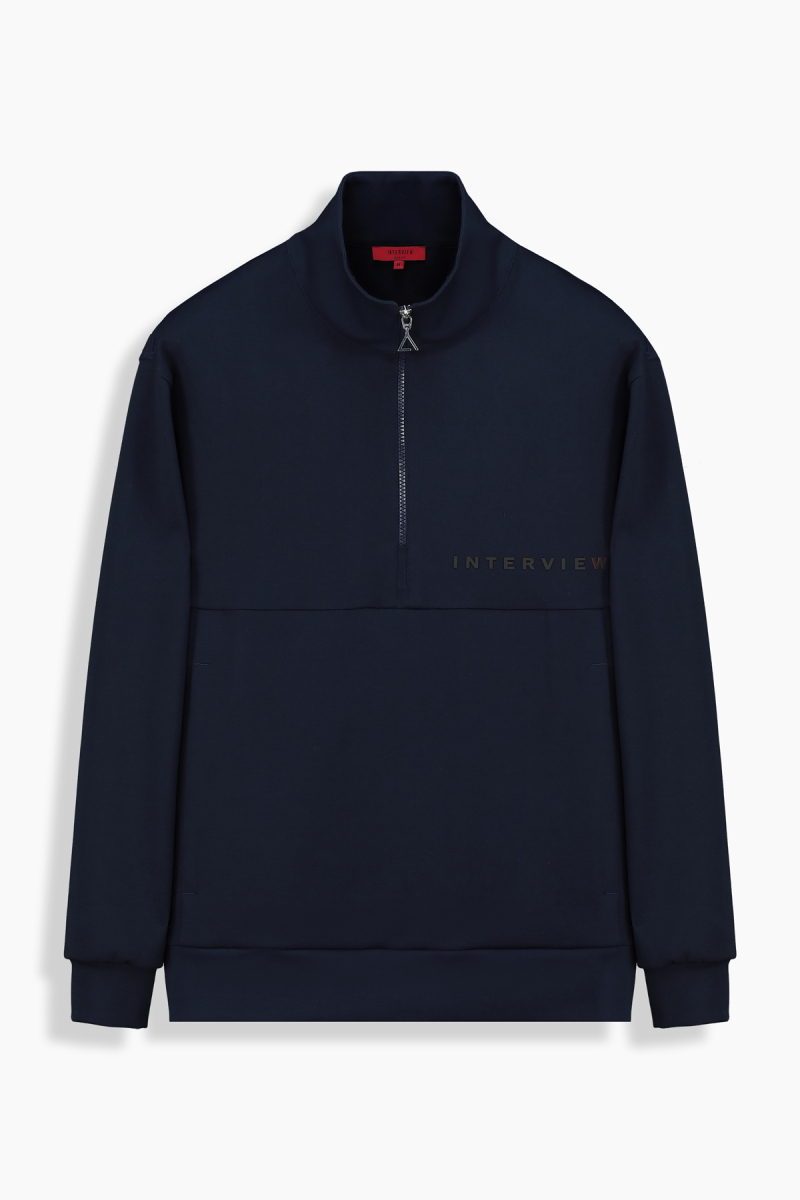 Fermuarlı Yarım Balıkçı Yaka Açık Lacivert Sweatshirt - 1