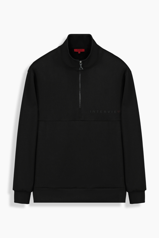 Fermuarlı Yarım Balıkçı Yaka Siyah Sweatshirt - INTERVIEW