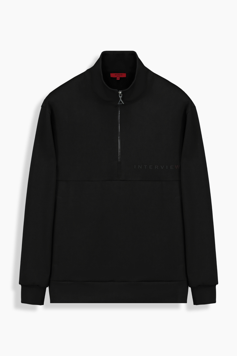 Fermuarlı Yarım Balıkçı Yaka Siyah Sweatshirt - 1