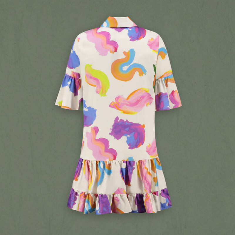 Fiorella Desenli Ekru Elbise - 3