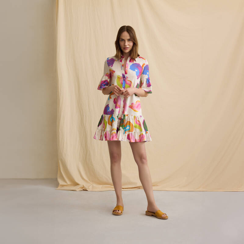 Fiorella Desenli Ekru Elbise - 1