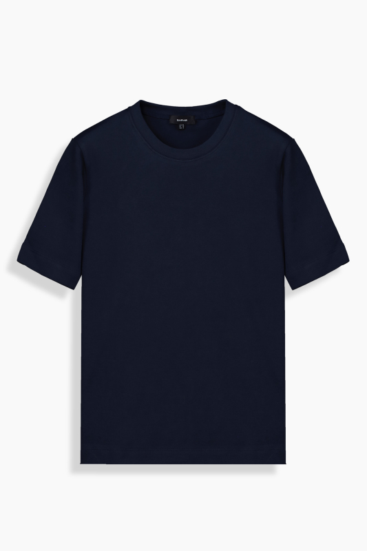 Fiyero Bisiklet Yaka Lacivert Tişört - SARAR WOMAN