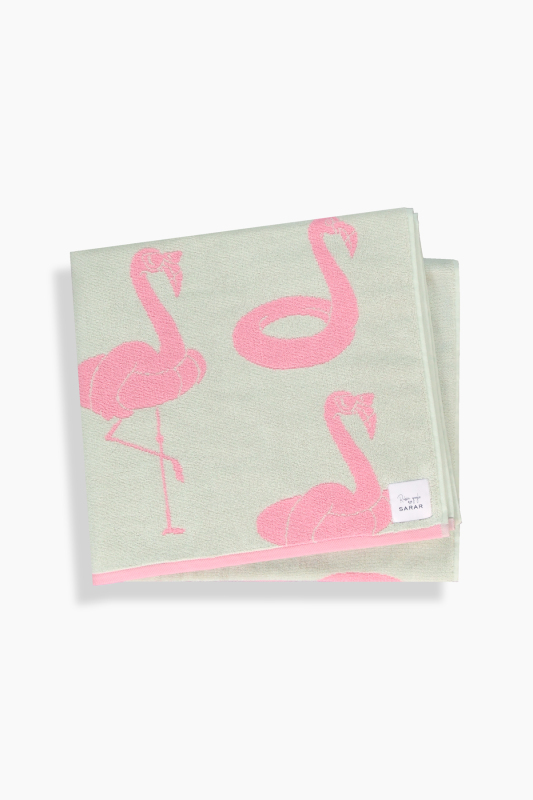 Flamingo Desen 90x160 Mint Yeşil Plaj Havlusu - SARAR
