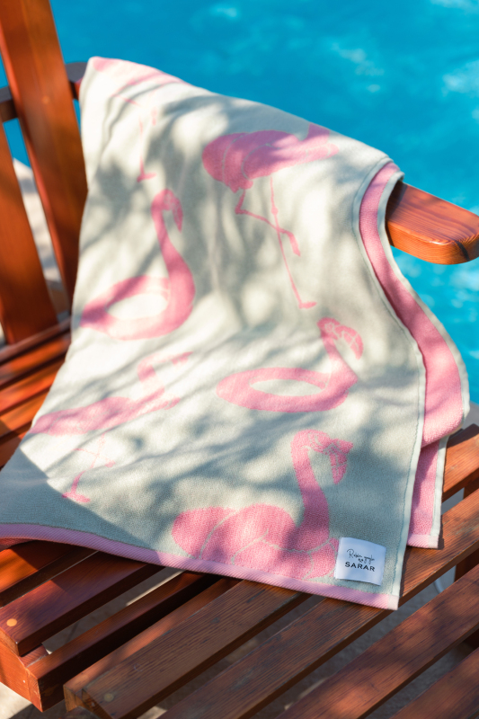 Flamingo Desen 90x160 Mint Yeşil Plaj Havlusu - SARAR