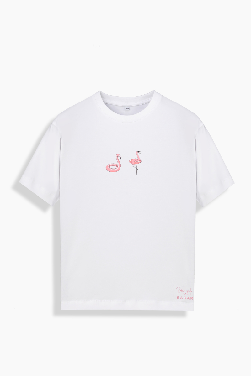 Flamingo Desenli Beyaz Çocuk Tişört - 1