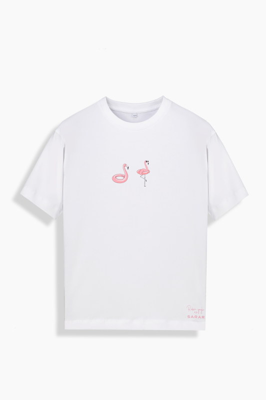 Flamingo Desenli Beyaz Çocuk Tişört - SARAR