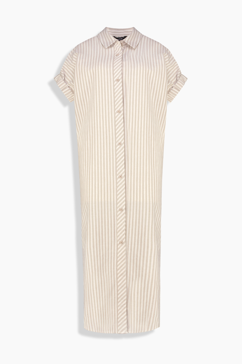Gale Çizgili Bej Elbise - 1