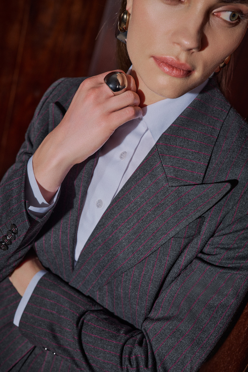 Galuir Çizgili Kruvaze Koyu Gri Ceket - 1