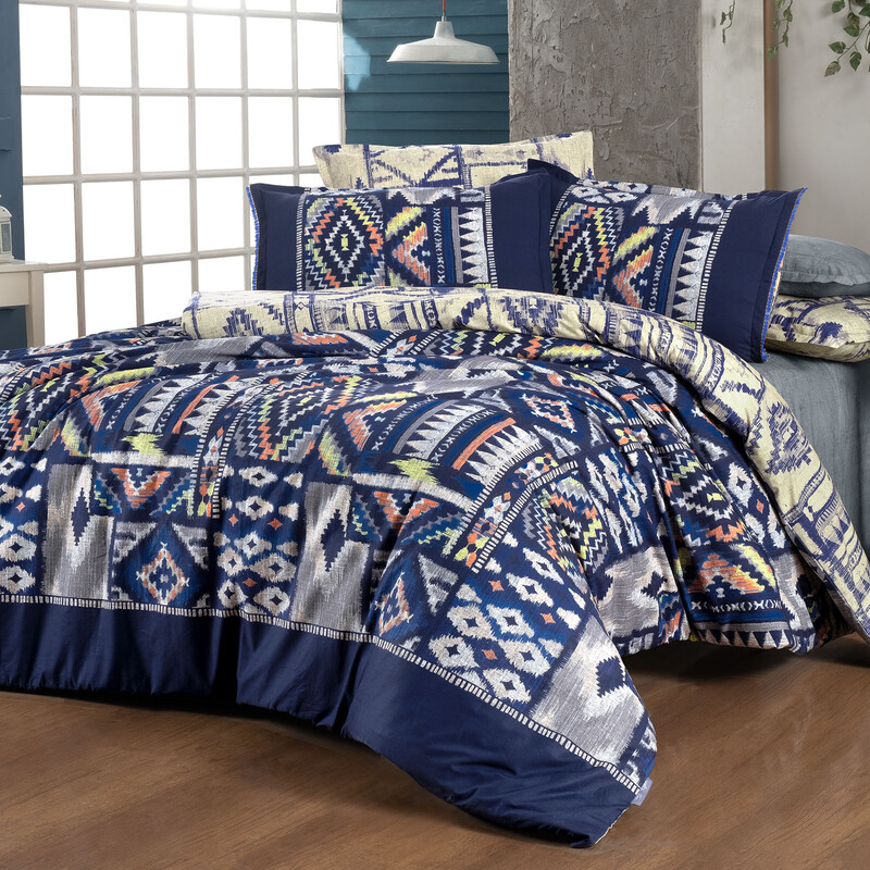 Gilya Fancy Poplin King Size Mavi Nevresim Takımı - SAREV
