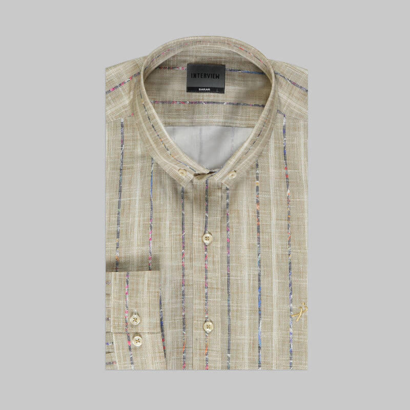 Goias Çizgili Uzun Kol Açık Kahverengi Gömlek - 3