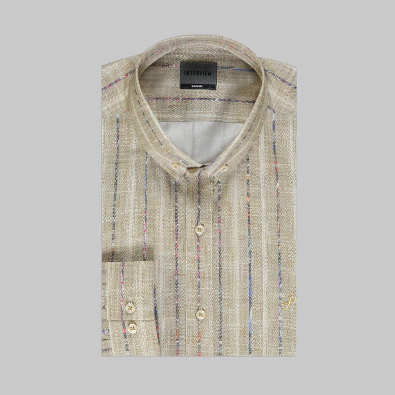Goias Çizgili Uzun Kol Açık Kahverengi Gömlek - INTERVIEW