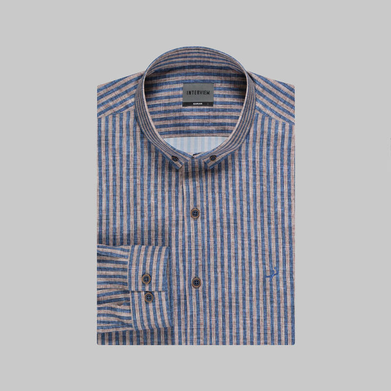 Goias Çizgili Açık Kahverengi Gömlek - 3