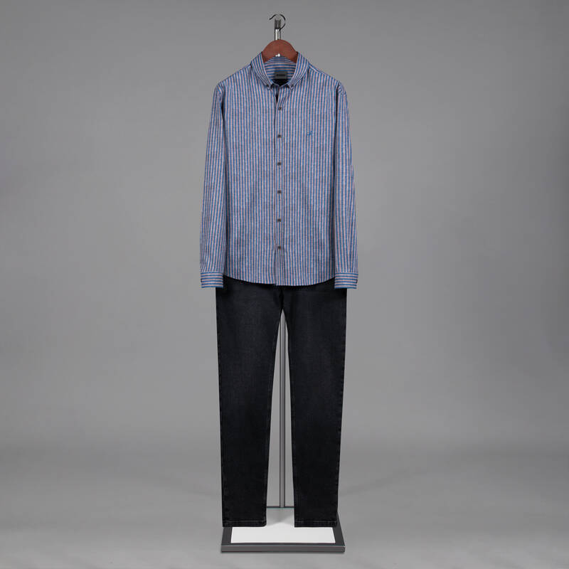 Goias Çizgili Açık Kahverengi Gömlek - 4