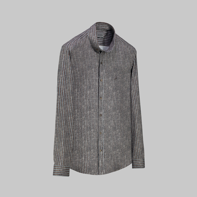 Goias Çizgili Kahverengi Gömlek 