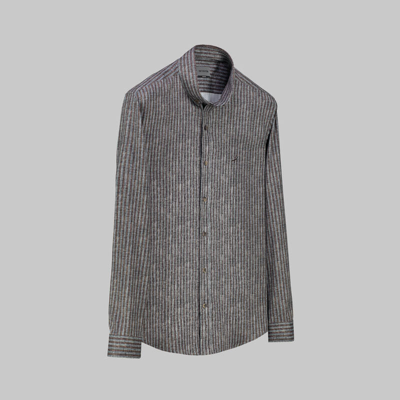 Goias Çizgili Kahverengi Gömlek - 1