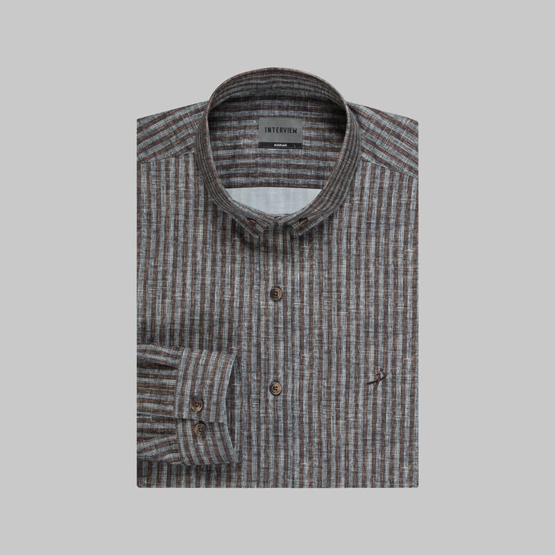 Goias Çizgili Kahverengi Gömlek - 3