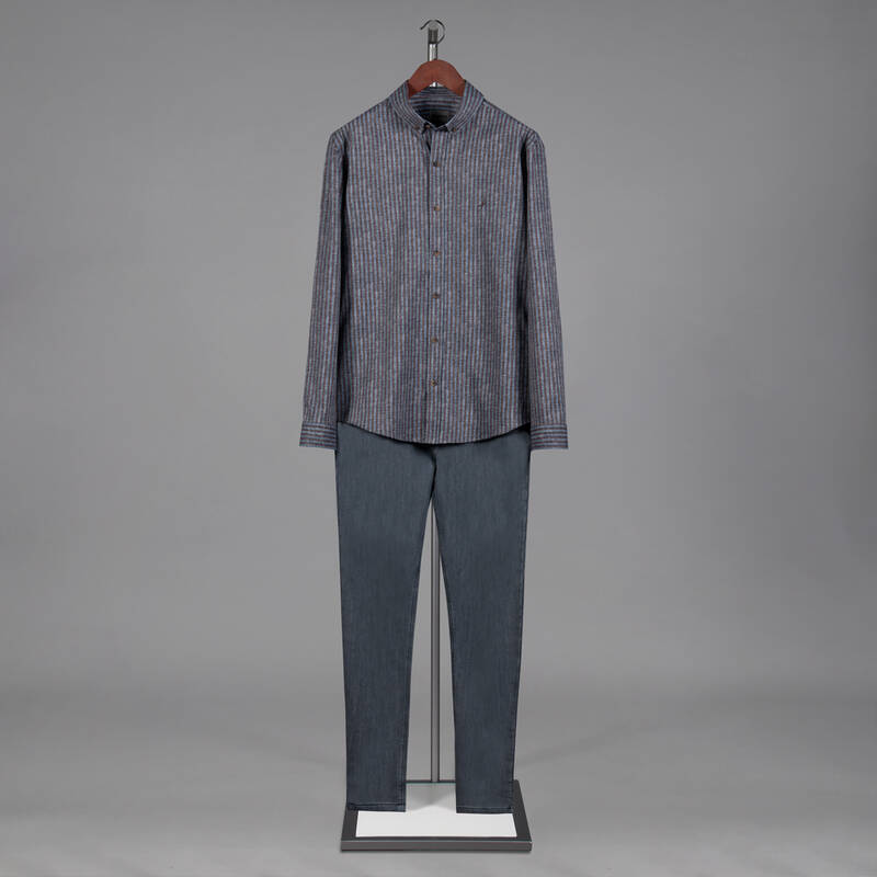 Goias Çizgili Kahverengi Gömlek - 4