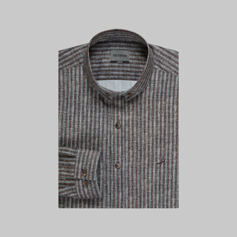 Goias Çizgili Kahverengi Gömlek - INTERVIEW