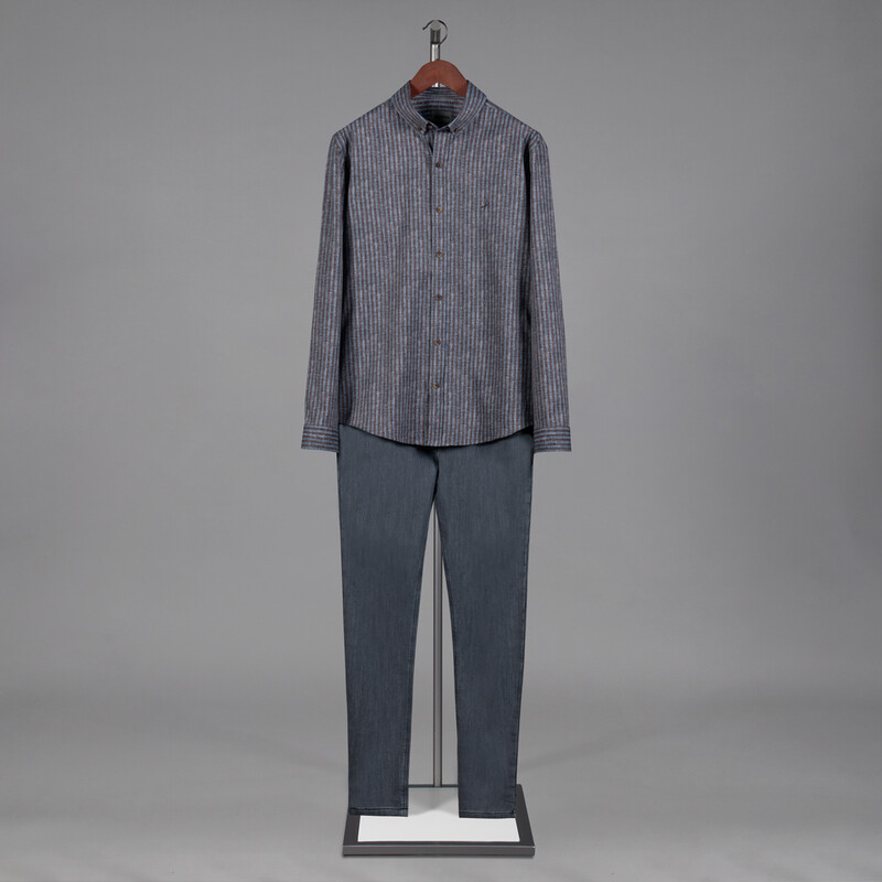 Goias Çizgili Kahverengi Gömlek - INTERVIEW