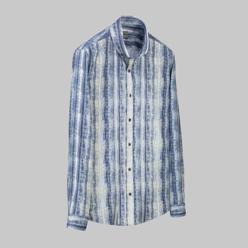 Goias Çizgili Klasik Lacivert Gömlek 