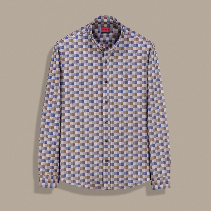 Goias Desenli Pamuklu Kahverengi Gömlek 