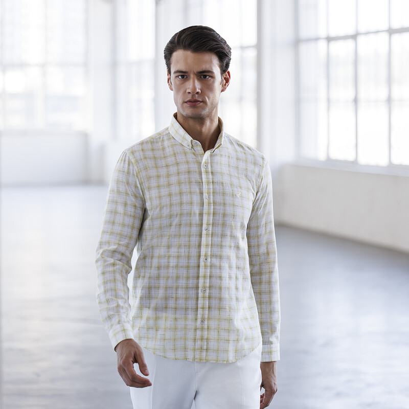 Goias Kareli Slim Sarı Gömlek 