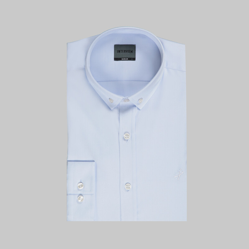 Goias Düğmeli Yaka Açık Mavi Slim Fit Gömlek - INTERVIEW