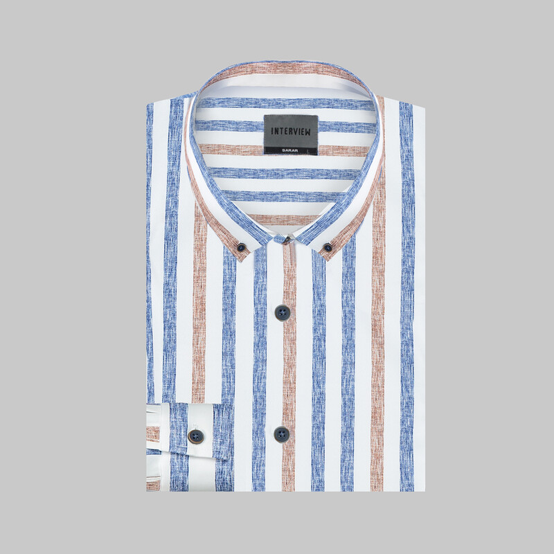 Goias Çizgili Soho Kahverengi Gömlek - INTERVIEW