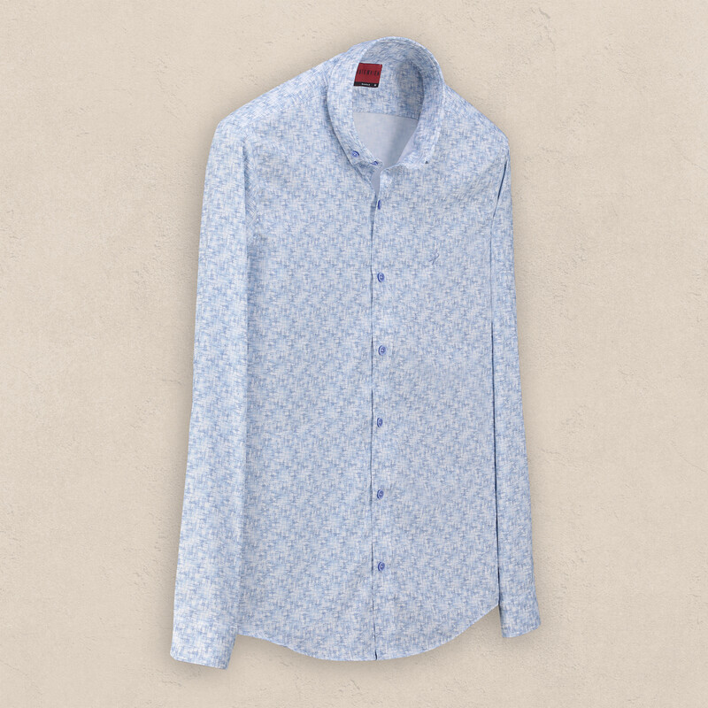 Goias Soho Düğmeli Yaka Mavi Desenli Gömlek 