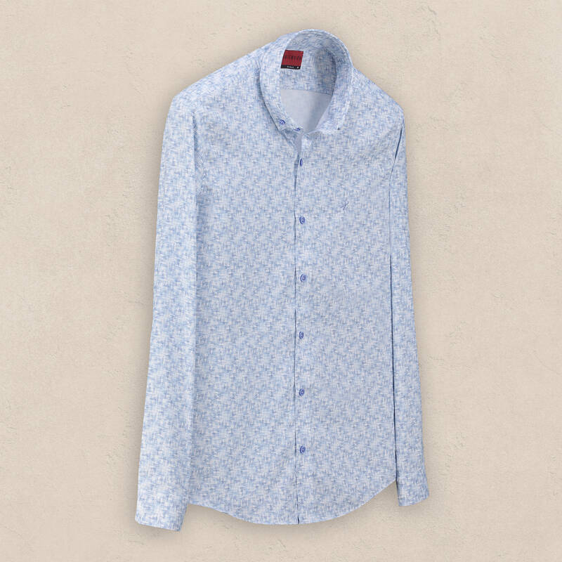 Goias Soho Düğmeli Yaka Mavi Desenli Gömlek - 1