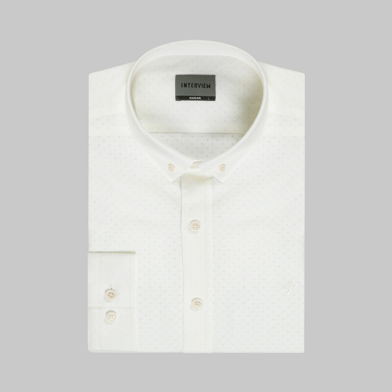 Goias Mikro Desenli Slim Fit Ekru Gömlek - INTERVIEW