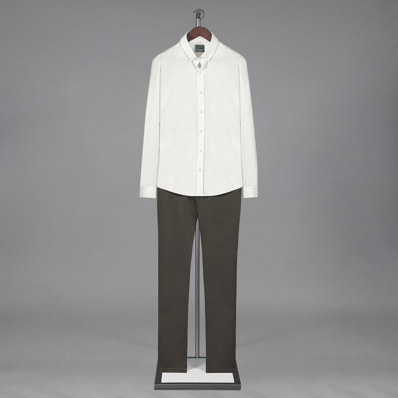 Goias Mikro Desenli Slim Fit Ekru Gömlek - INTERVIEW